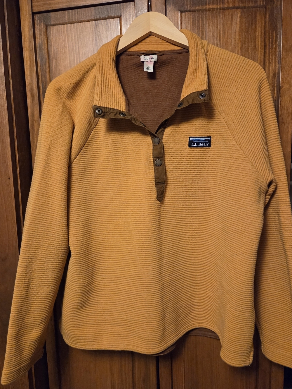 L.L. Bean Mustard Fleece Snap-Placket Pullover